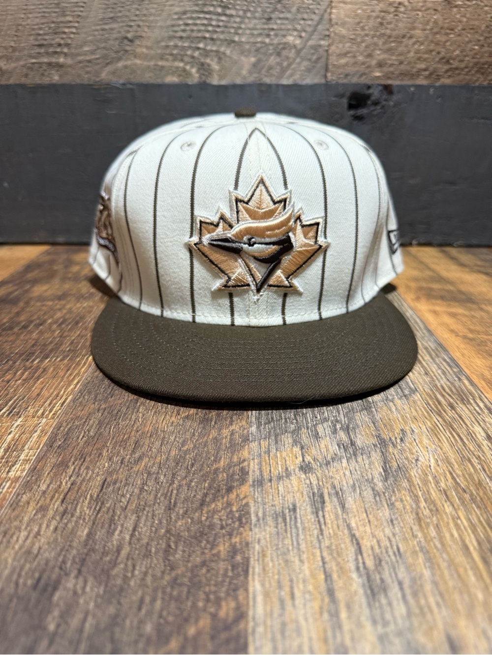 New Era 59FIFTY Toronto Blue Jays Pinstripe Fitted Hat Brown Tan 7 5/8